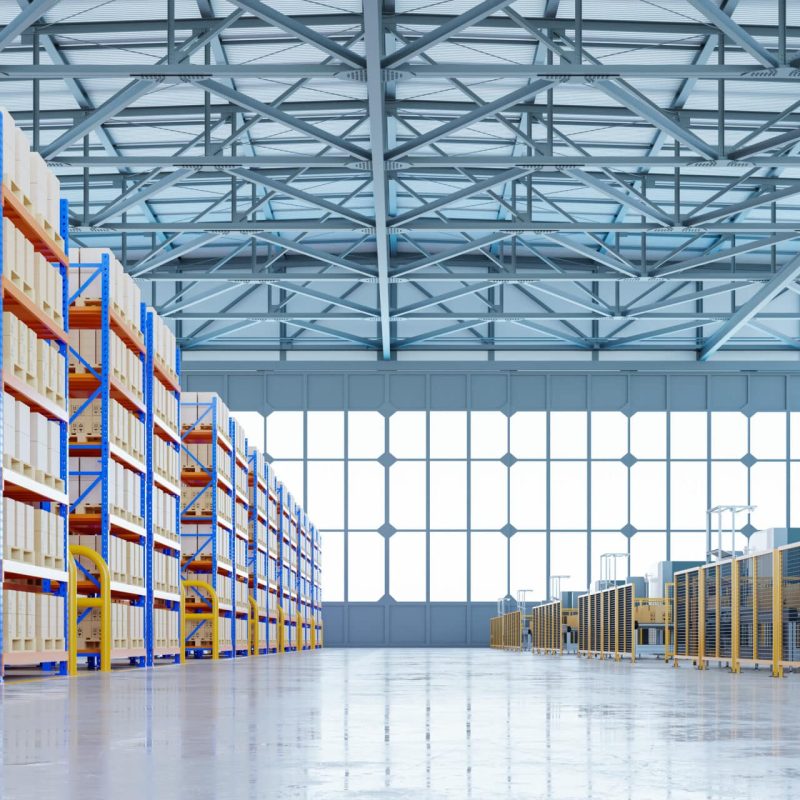 Interior of warehouse in logistic center,3d rendering